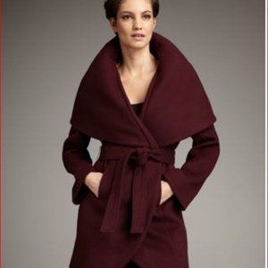 Tahari marla burgundy wool wrap coat size Small.